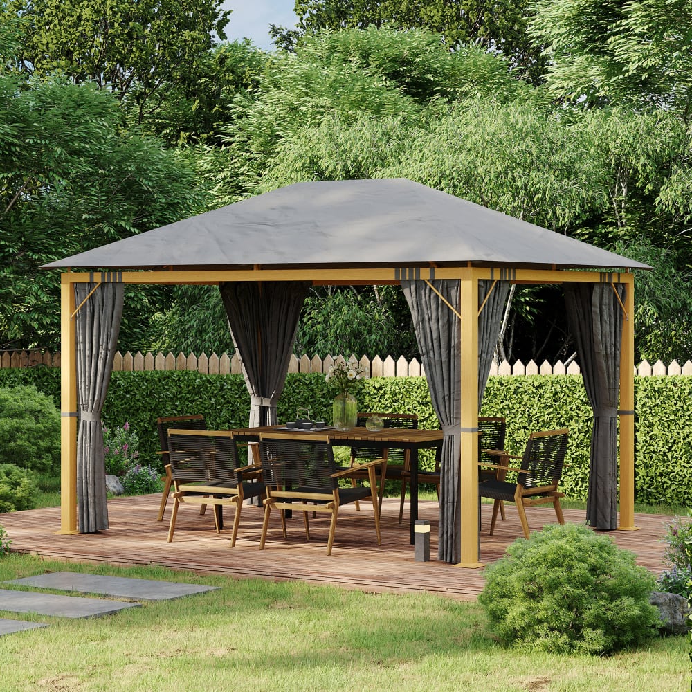 Pavillon de jardin dim. 3,97L x 2,97l x 2,8H m alu. aspect bois gris
