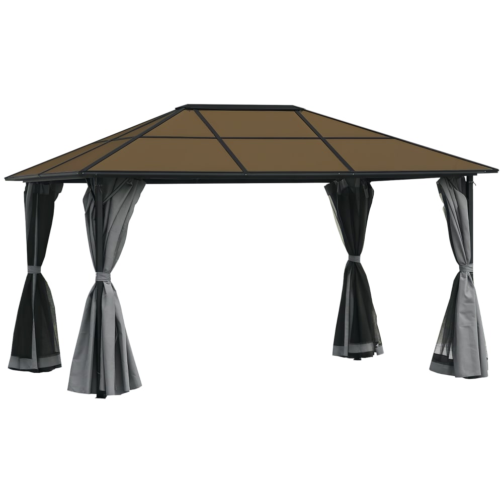 Pavillon de jardin rigide dim 4L x 3l x 2,65H m rideaux gris noir brun