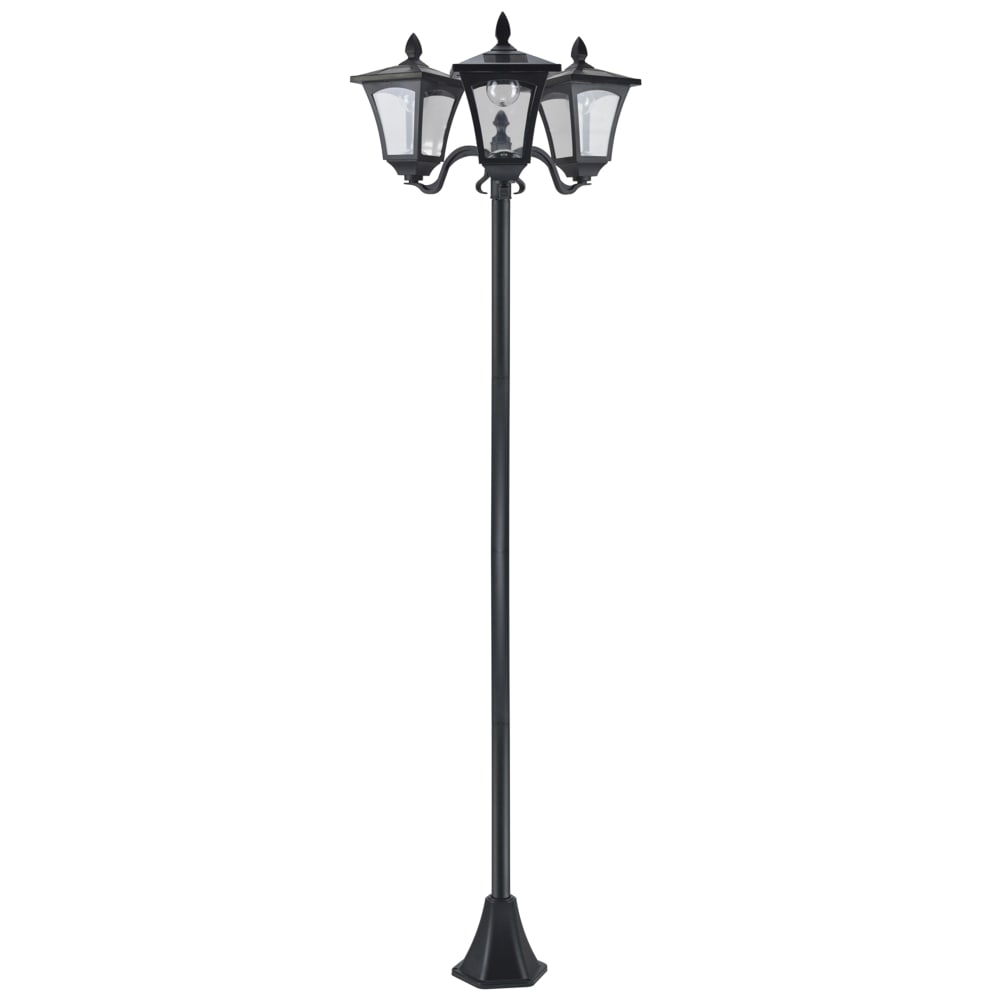 Lampadaire de jardin solaire LED 3 têtes acier inox. plastique noir
