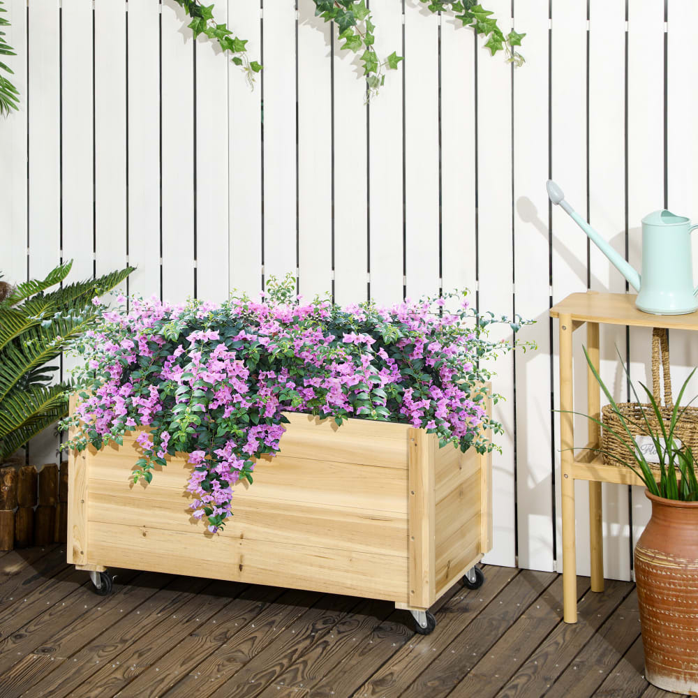 Jardinière rectangulaire sur roulettes bois de sapin autoclave
