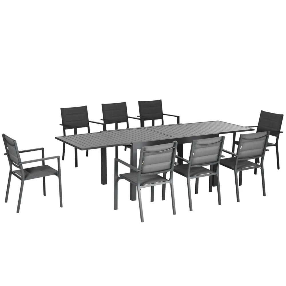 Ensemble jardin 8 personnes chaises empilables table extensible gris - Maisons du Monde