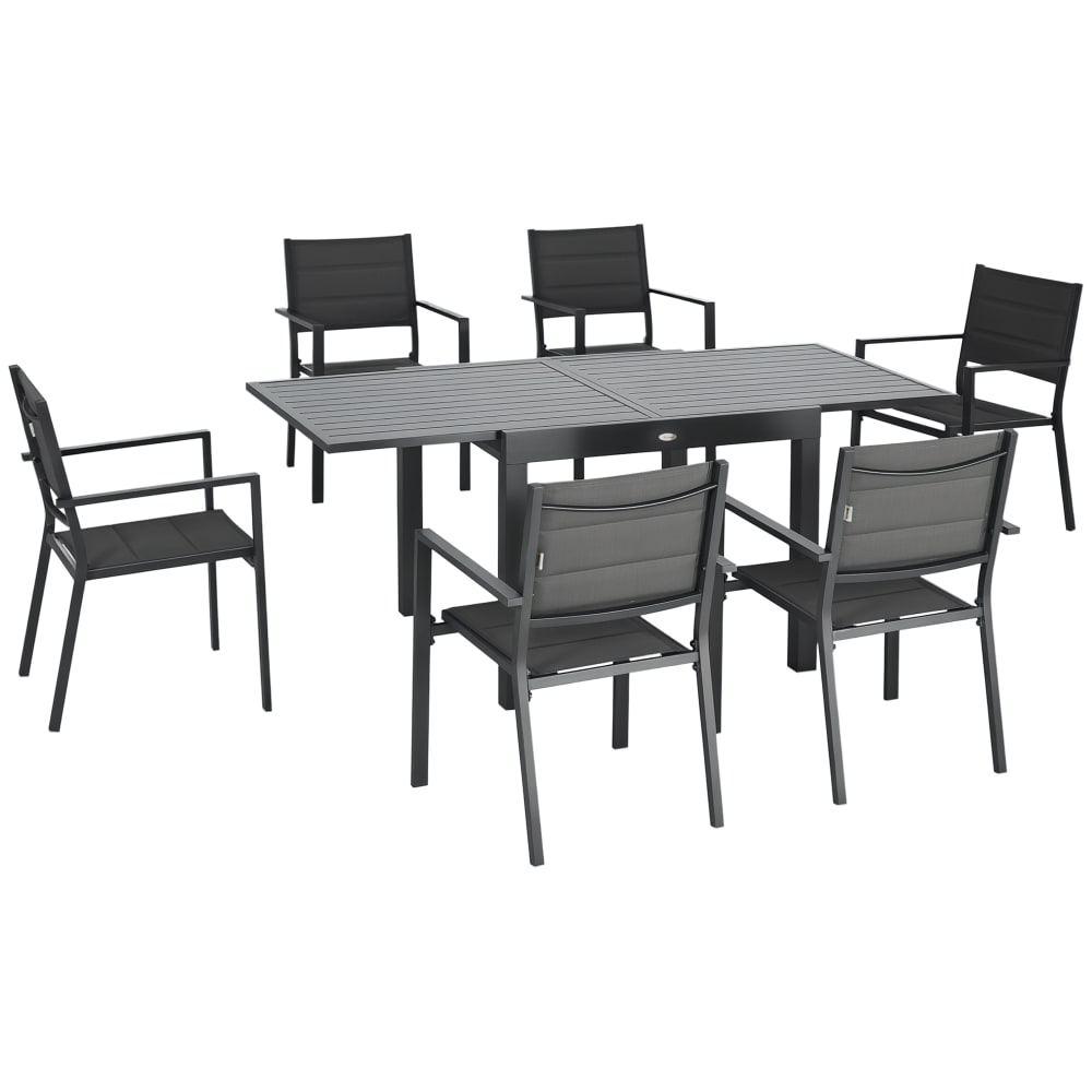 Ensemble jardin 6 personnes chaises empilables table extensible gris