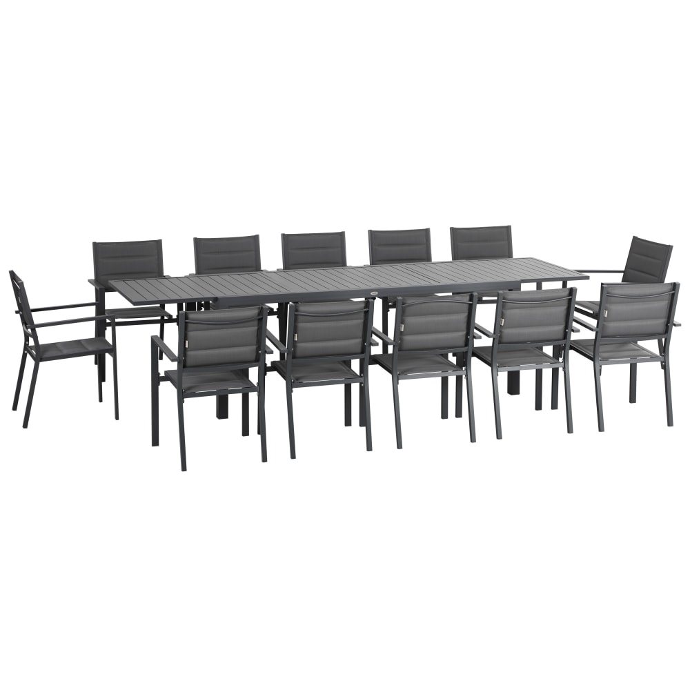 Ensemble jardin 12 personnes chaises empilables table extensible gris