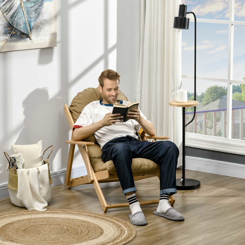 Fauteuil de jardin pliable bois avec coussin capitonné beige