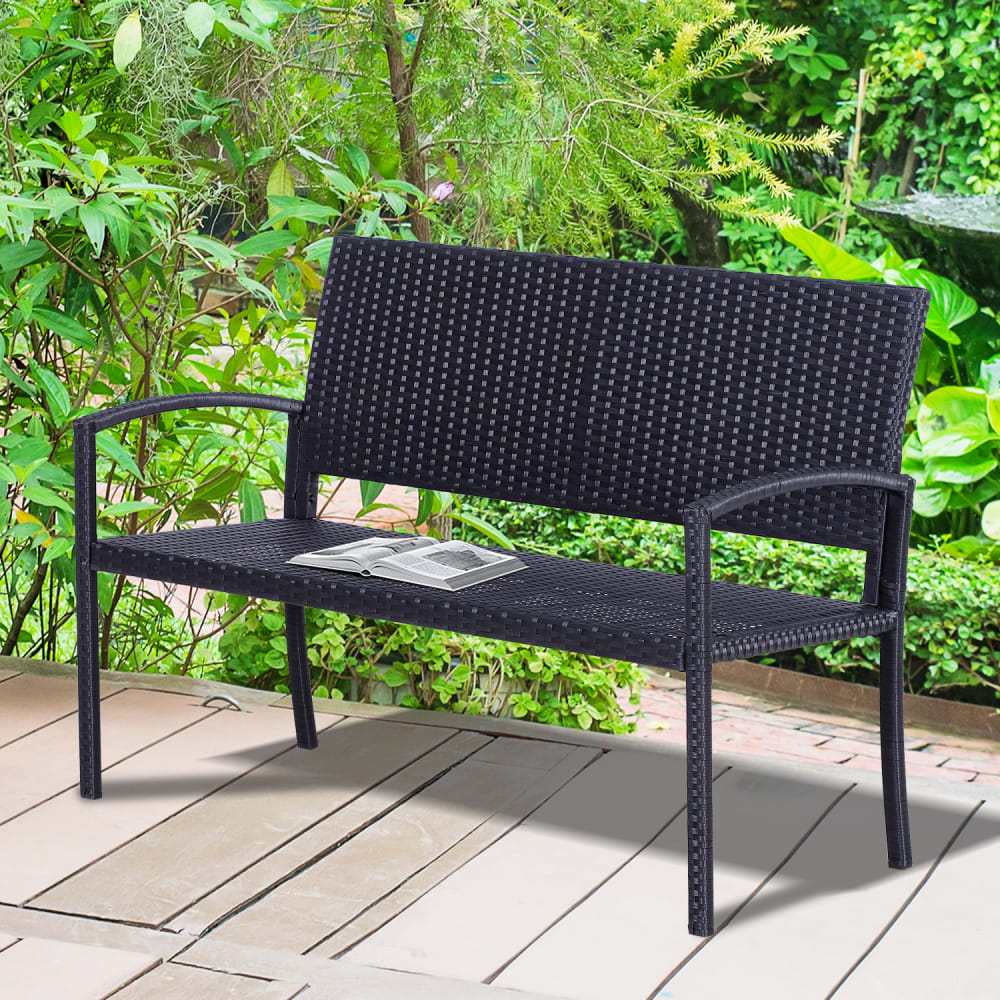 Banc de jardin 2 places style cosy chic résine aspect rotin noir