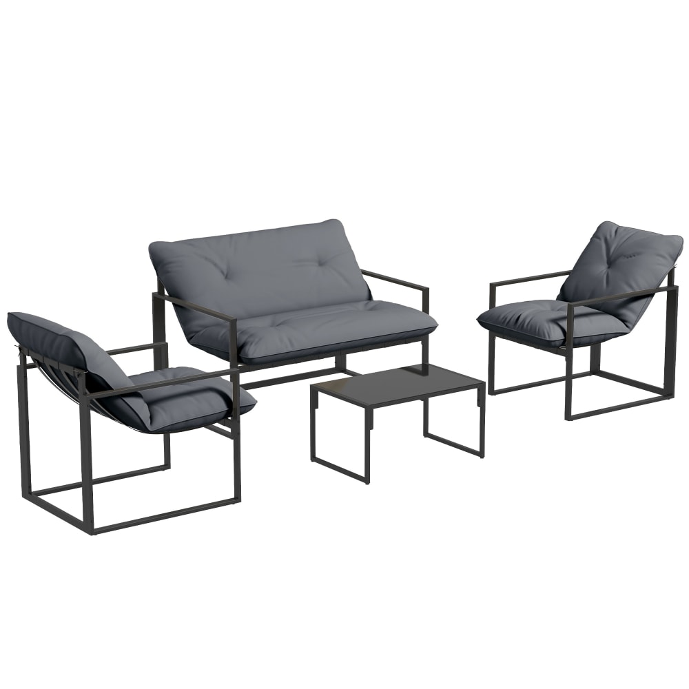 Salon de jardin 4 personnes - 4 pièces, 3 coussins - noir gris - Maisons du Monde