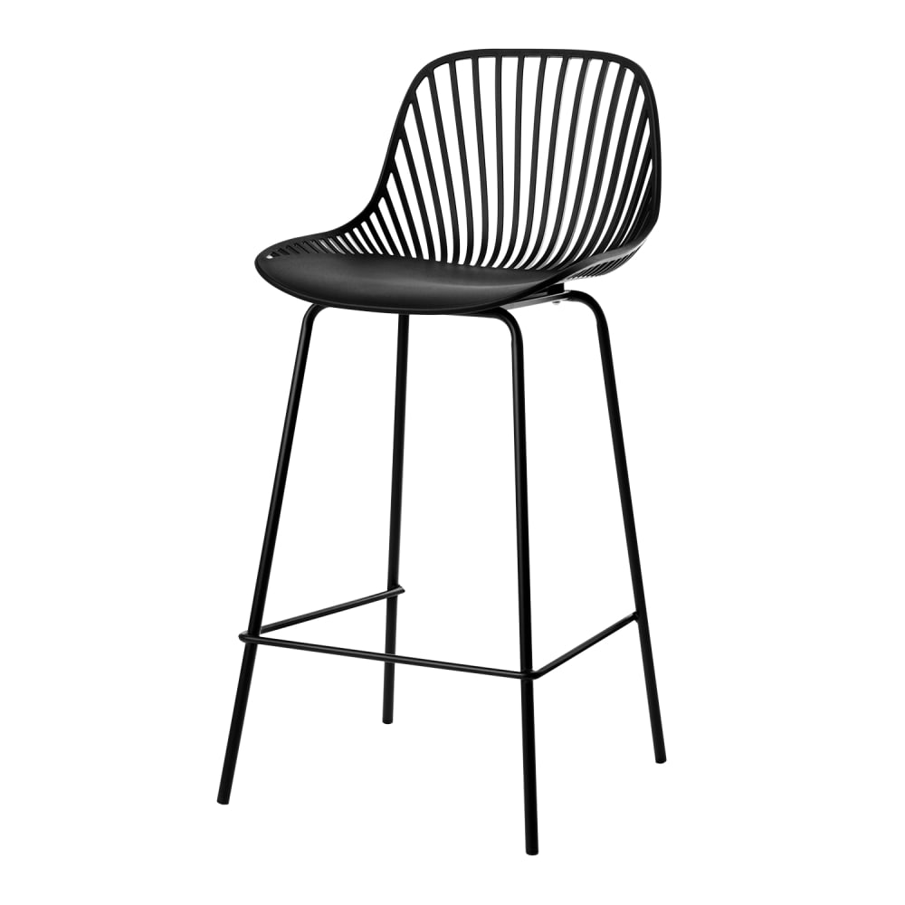 Taburete bajo de polipropileno negro con patas metalicas