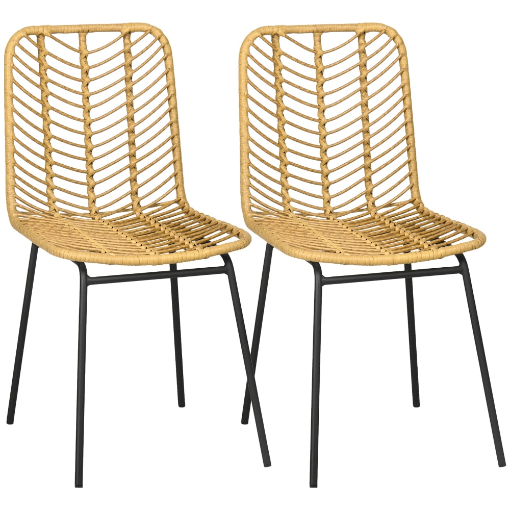 Chaises de cuisine design bohème résine tressée et métal jaune