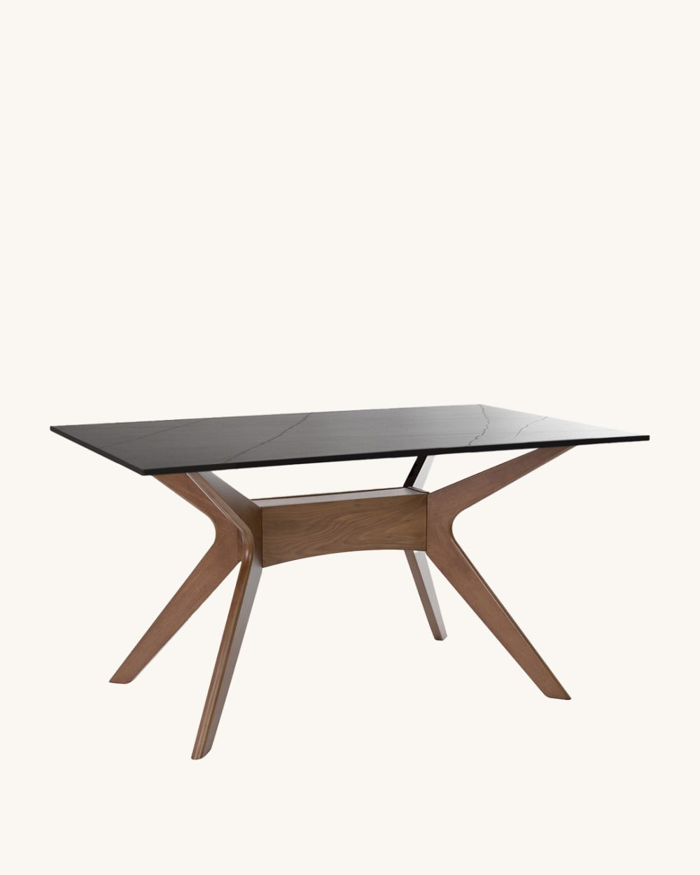 Mesa de comedor 140 tapa porcelanico negro y patas nogal