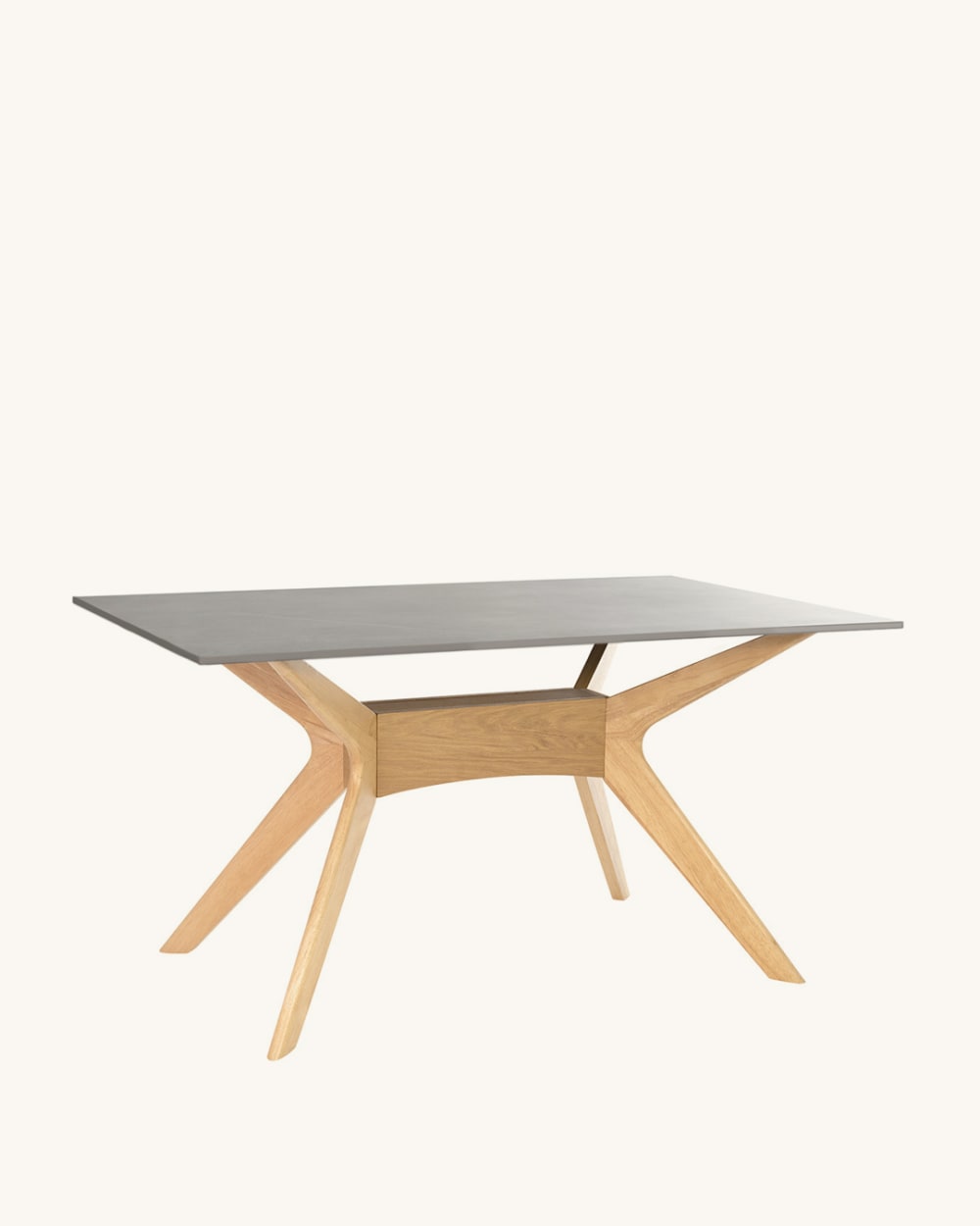 Mesa de comedor 140 tapa porcelanico gris y patas roble