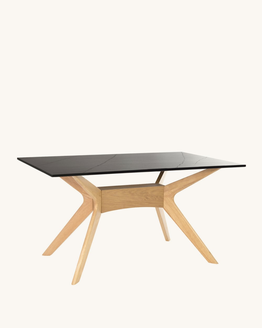 Mesa de comedor 140 tapa porcelanico negro y patas roble