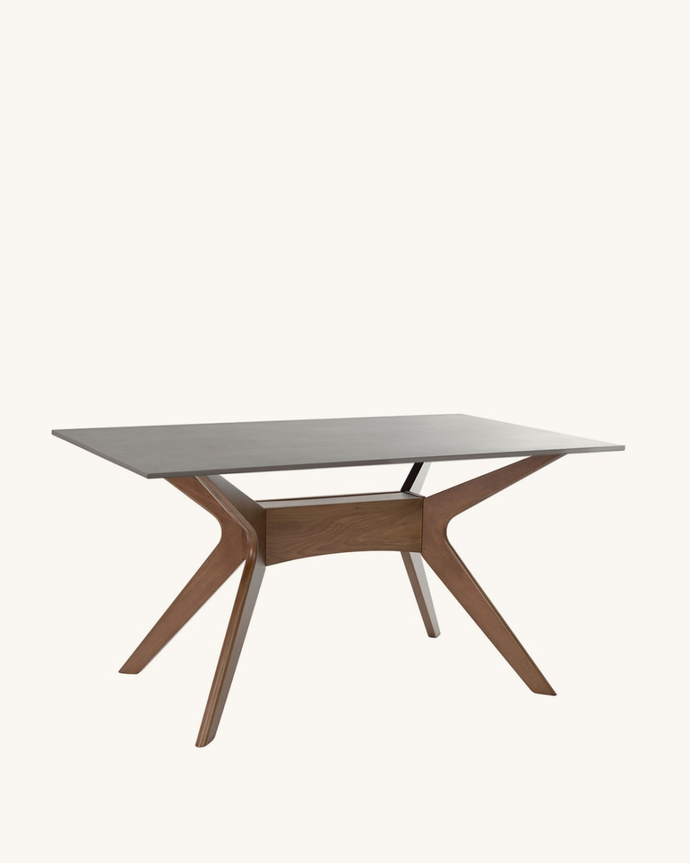Mesa de comedor 140 tapa porcelanico gris y patas nogal