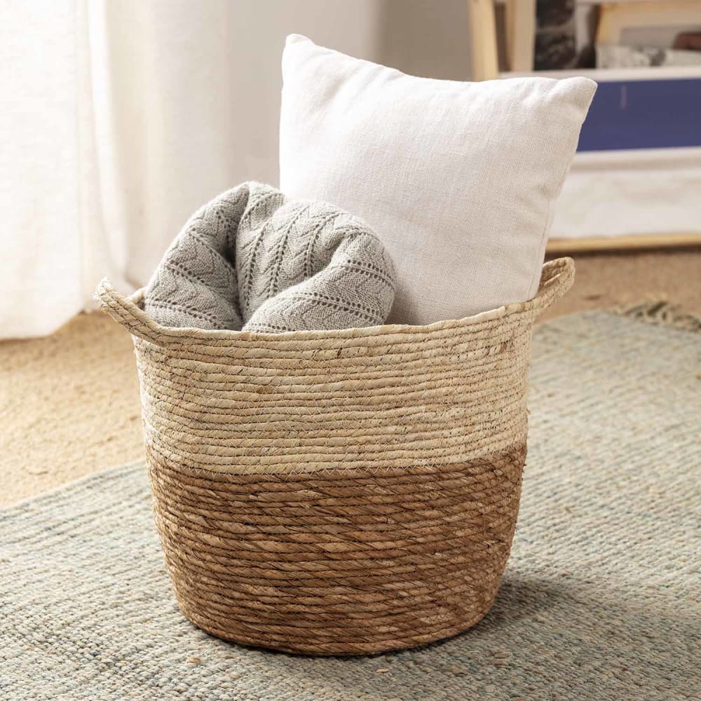 Set de 3 paniers fibre naturelle, blanc/naturel - Maisons du Monde