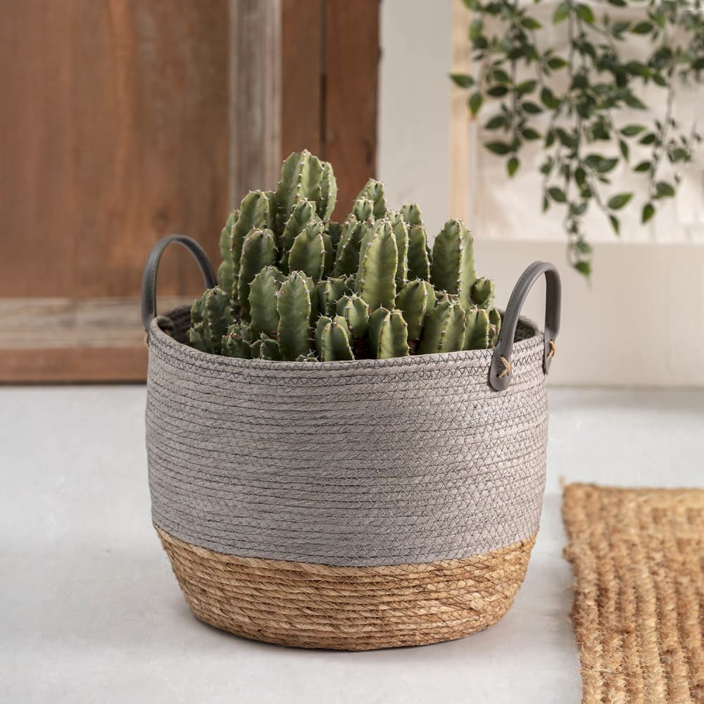 Set de 3 paniers fibre naturelle et papier, gris/naturel — vue 3