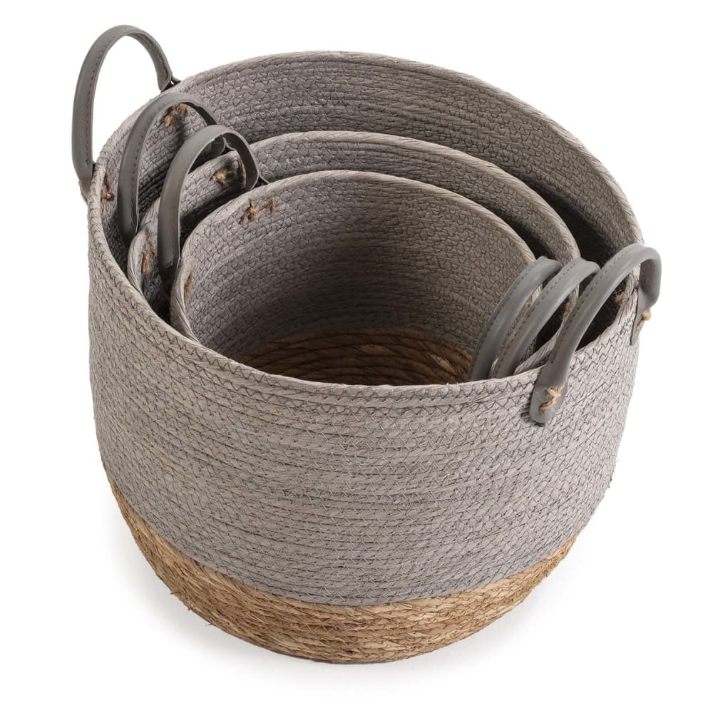 Set de 3 paniers fibre naturelle et papier, gris/naturel — vue 4