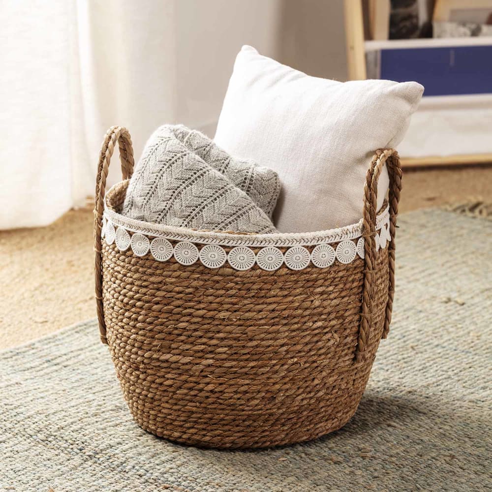 Set de 3 paniers fibres naturelles, blanc/naturel - Maisons du Monde