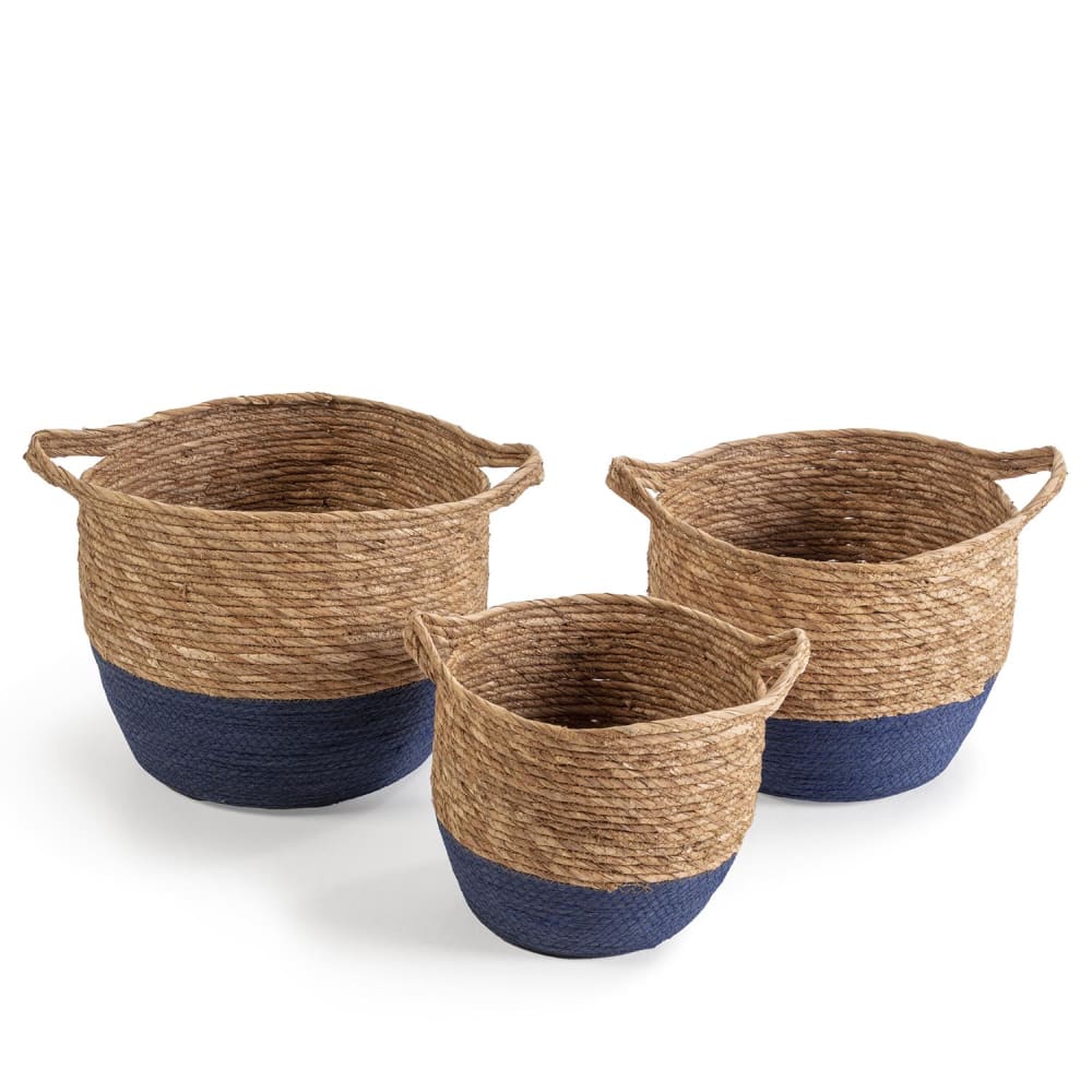 HOMN Set de 3 paniers fibre naturelle, bleu/naturel Marron Fibres Naturelles