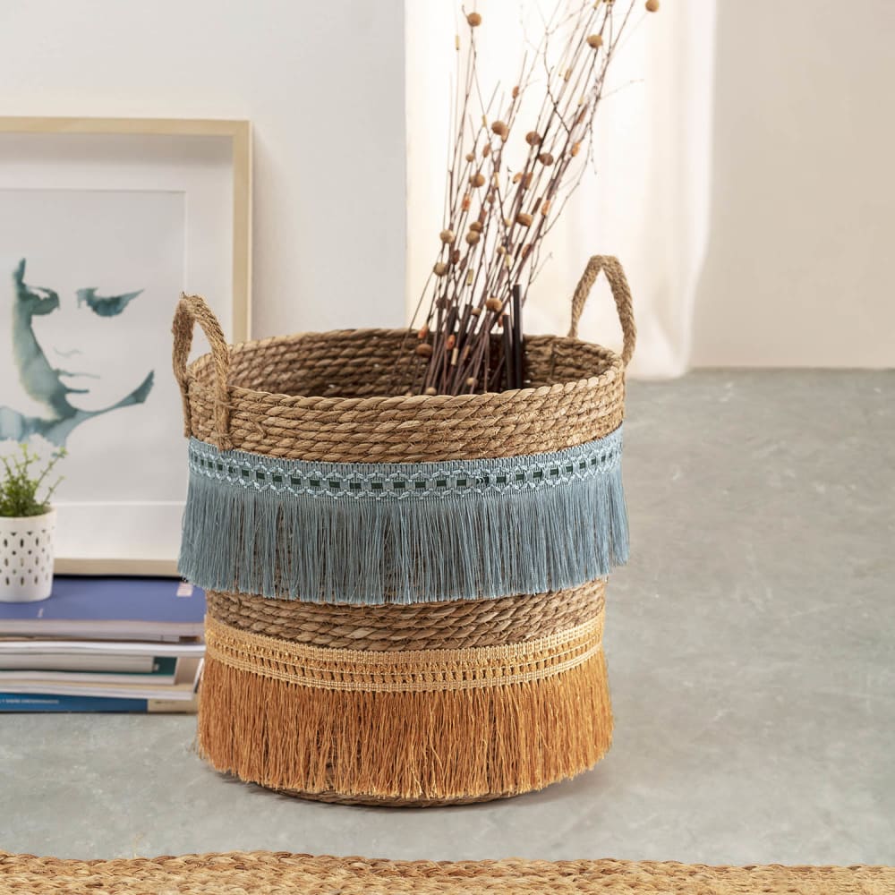 Set de 2 paniers fibre naturelle, bleu/orange - Maisons du Monde