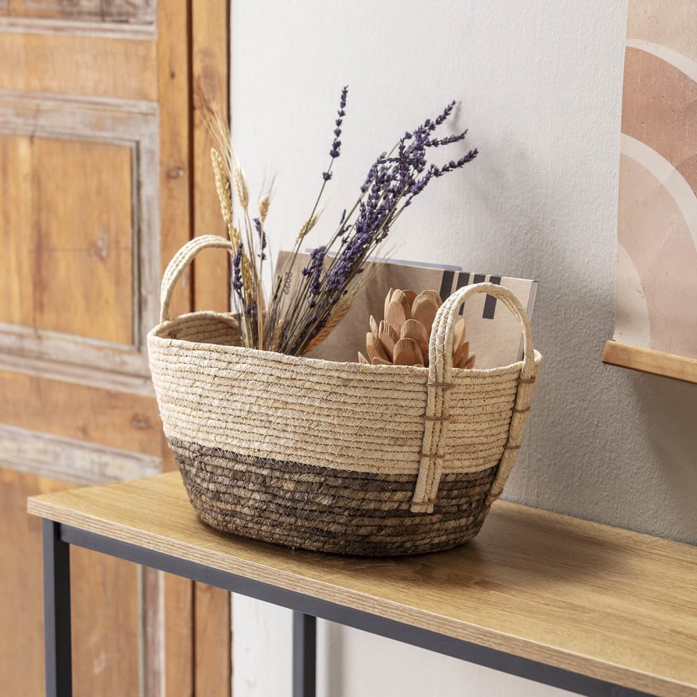 Set de 3 paniers fibre naturelle, blanc/marron — vue 3