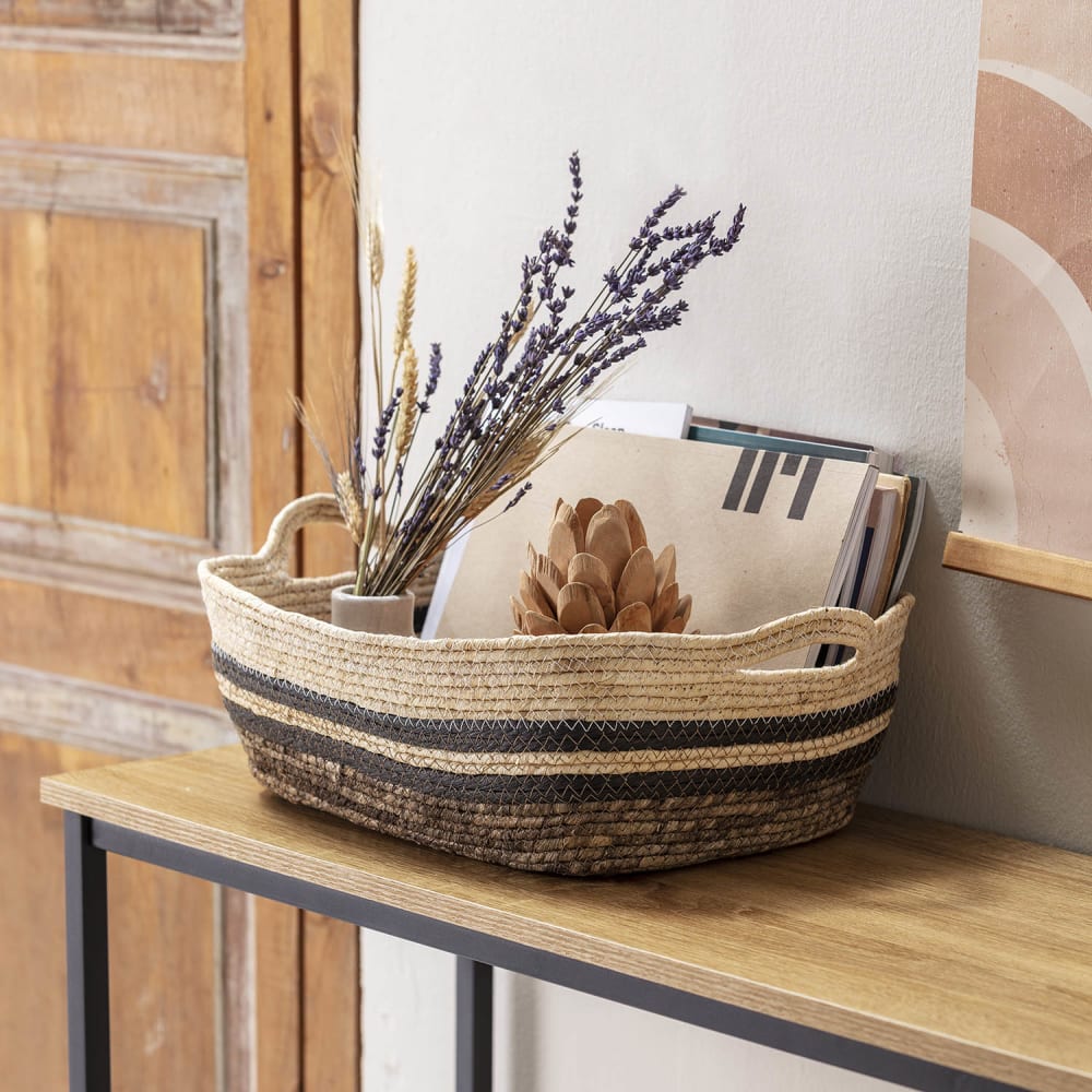 Set de 3 paniers fibre naturelle et papier, marron/beige — vue 3