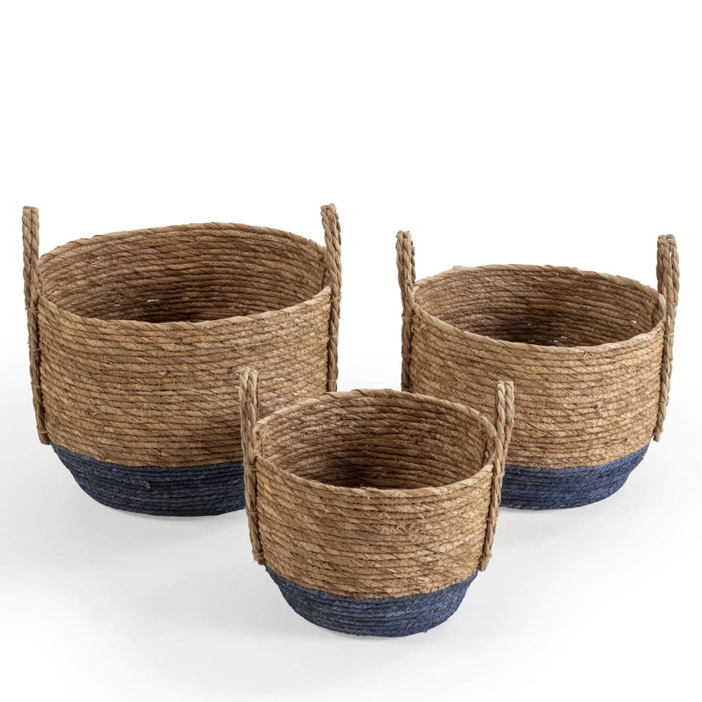 HOMN Set de 3 paniers fibre naturelle, bleu/naturel Marron Fibres Naturelles