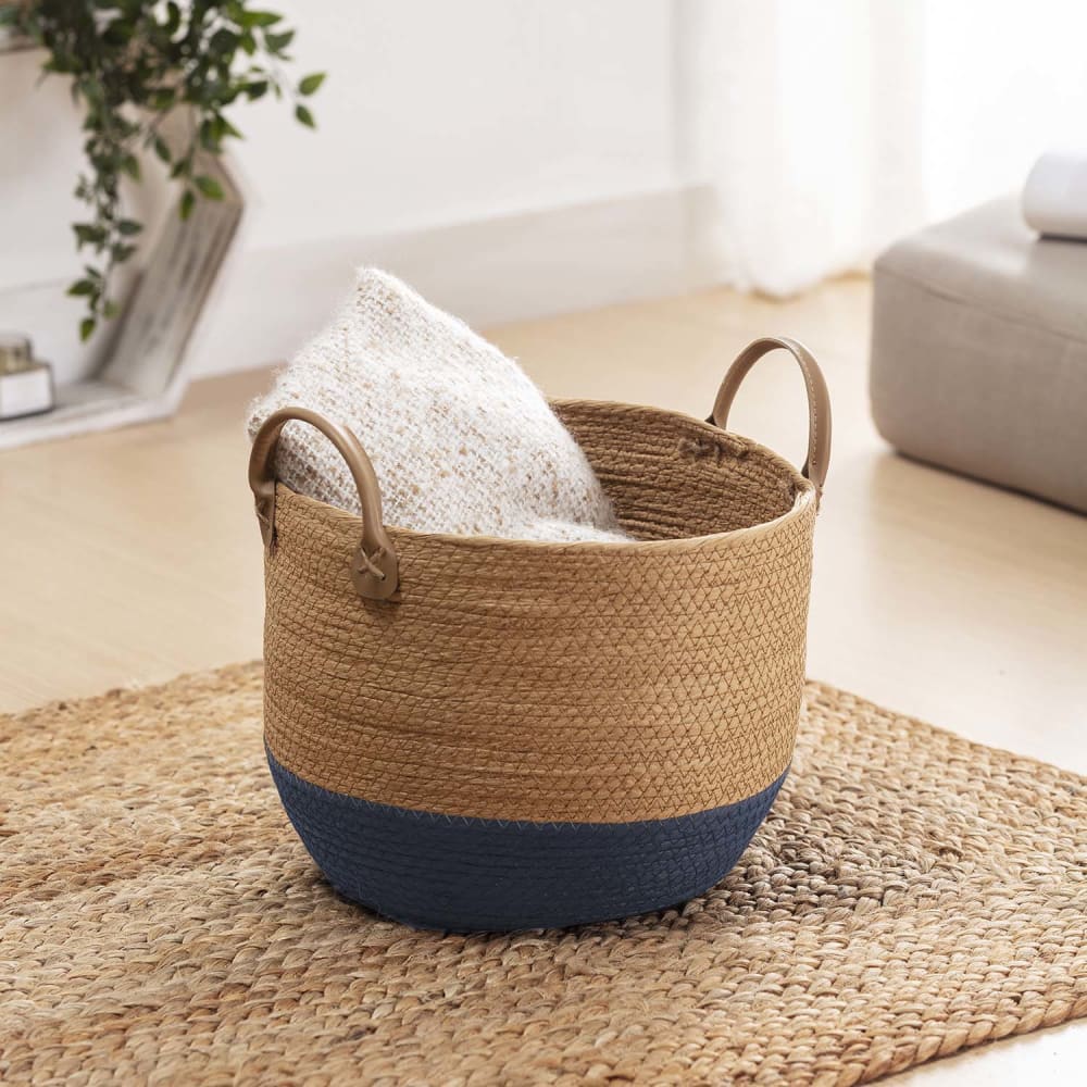 Set de 3 paniers fibre naturelle, bleu/naturel — vue 3