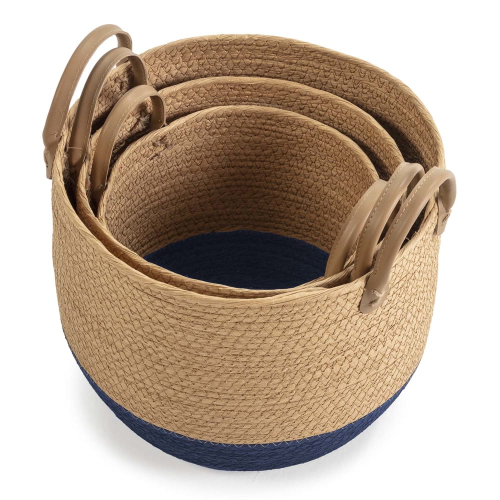 Set de 3 paniers fibre naturelle, bleu/naturel — vue 4