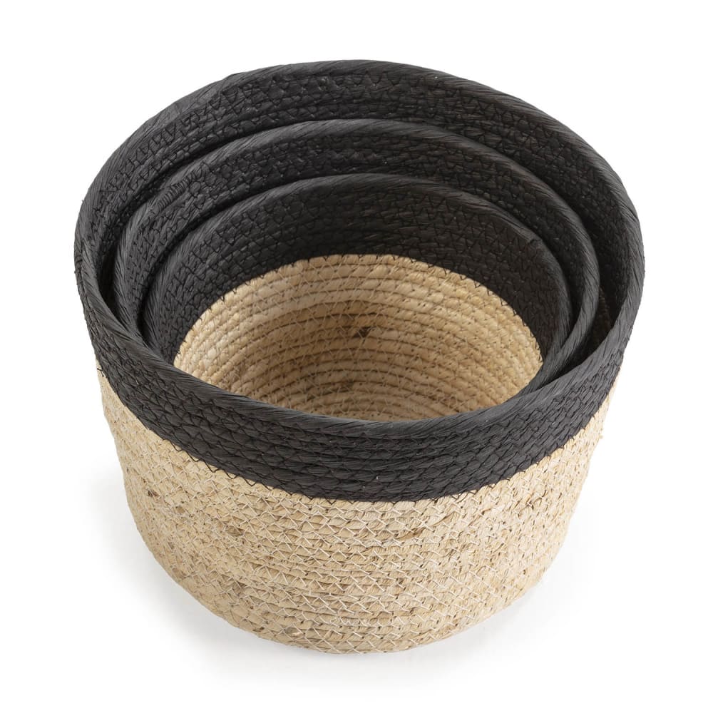 Set de 3 paniers fibre naturelle et papier, noir/beige — vue 4