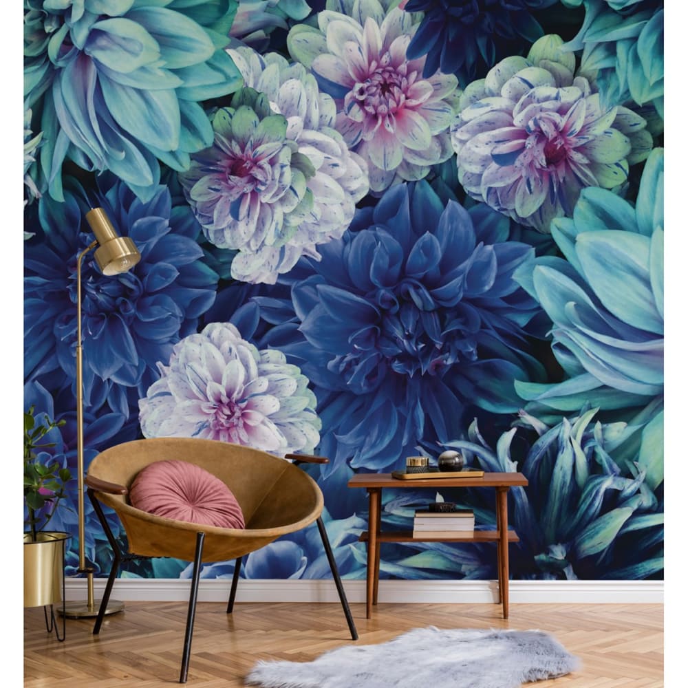 Papel pintado panorámico dahlia azul