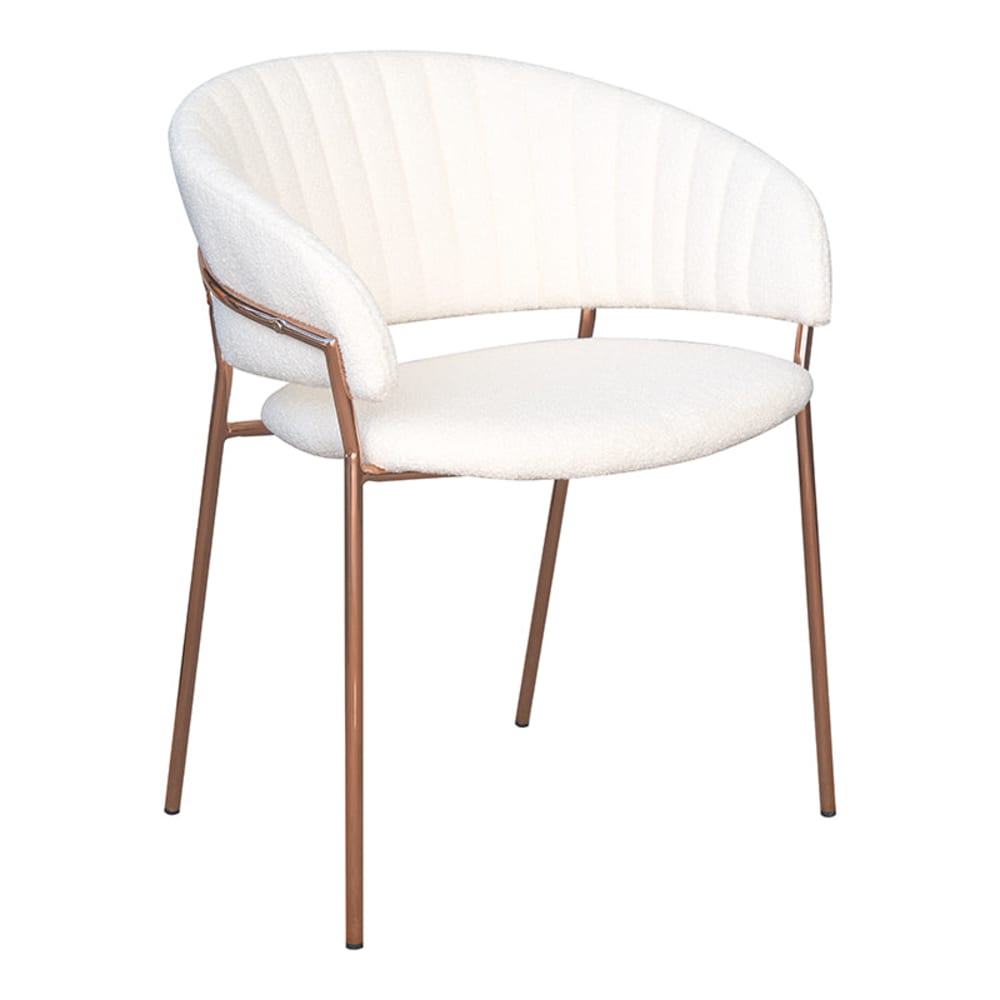 Silla de comedor y acero metalizado bouclé color blanco