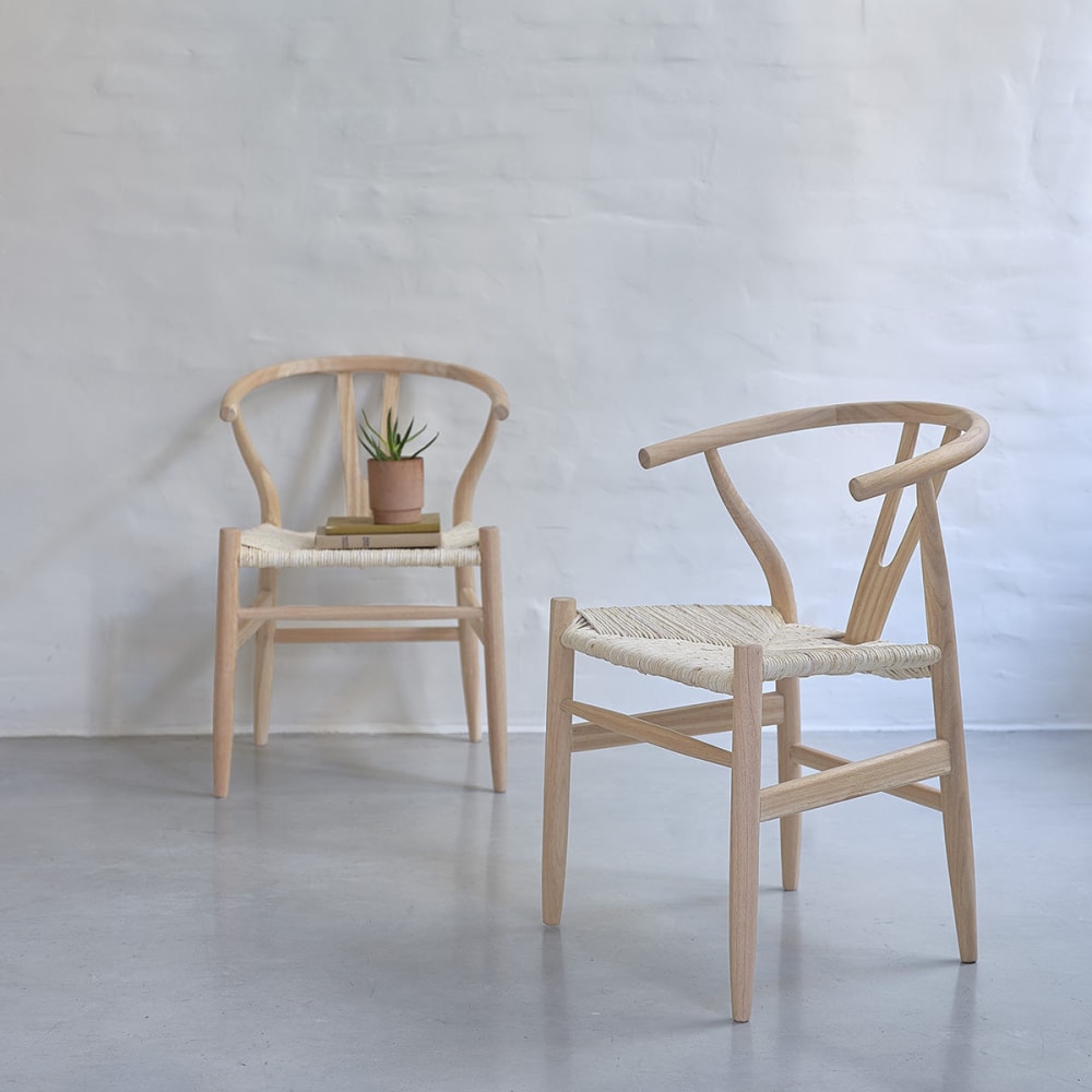 BERAH GETAH Set aus 2 Stühlen aus massivem Mindy und natürlichem Cord style modern Beige Holz