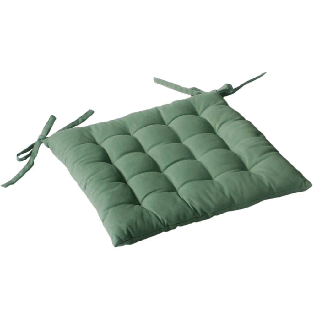 Galette de chaise piquée 16 points en coton et nouettes vert 38x38 cm
