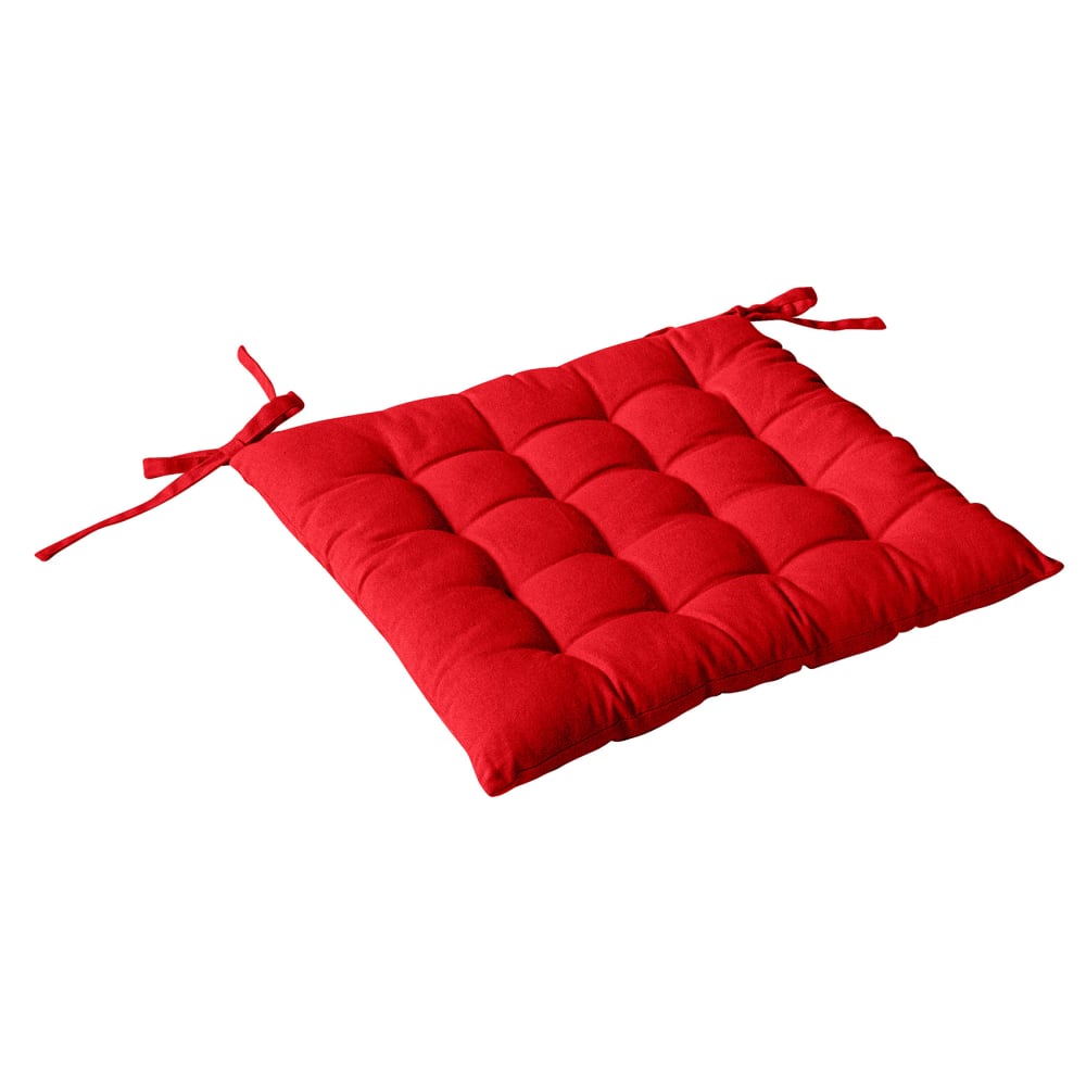 Galette de chaise piquée 16 points en coton et nouettes rouge 40 x 40