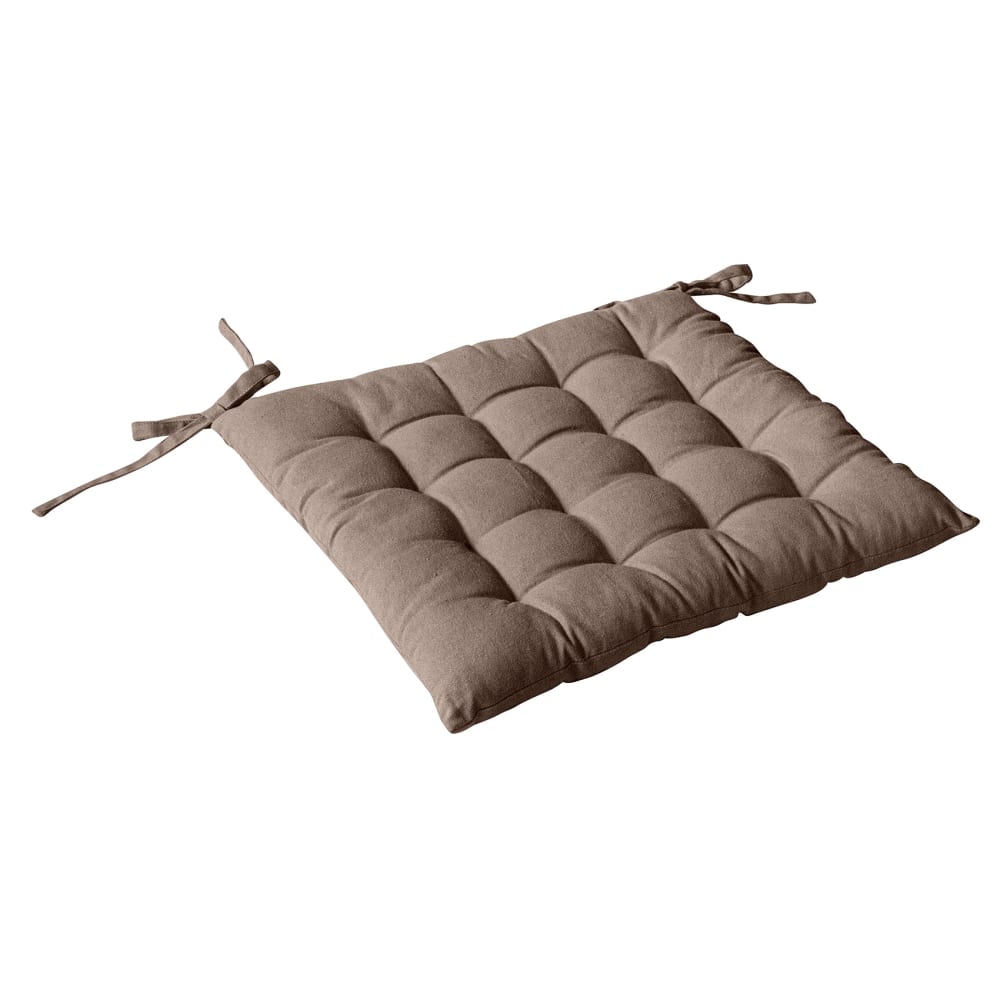 Galette de chaise piquée 16 points en coton et nouettes taupe 38x38 cm