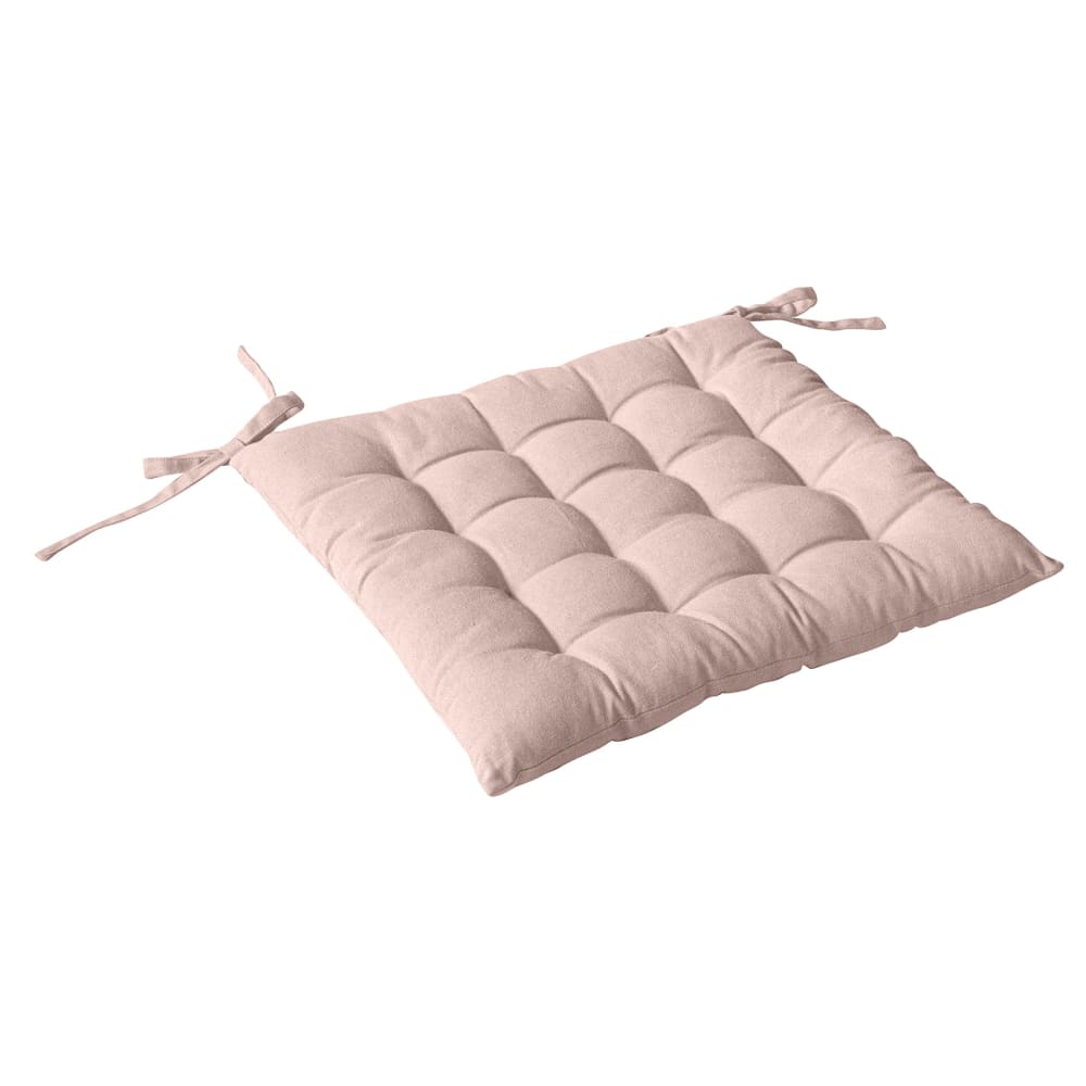 Galette de chaise piquée 16 points en coton et nouettes vieux rose