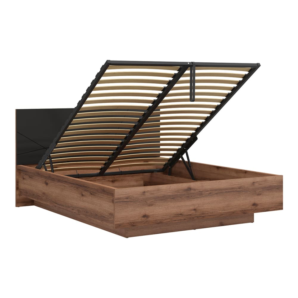 Lit coffre 160x200 sommier inclus panneaux de bois mélaminés noir
