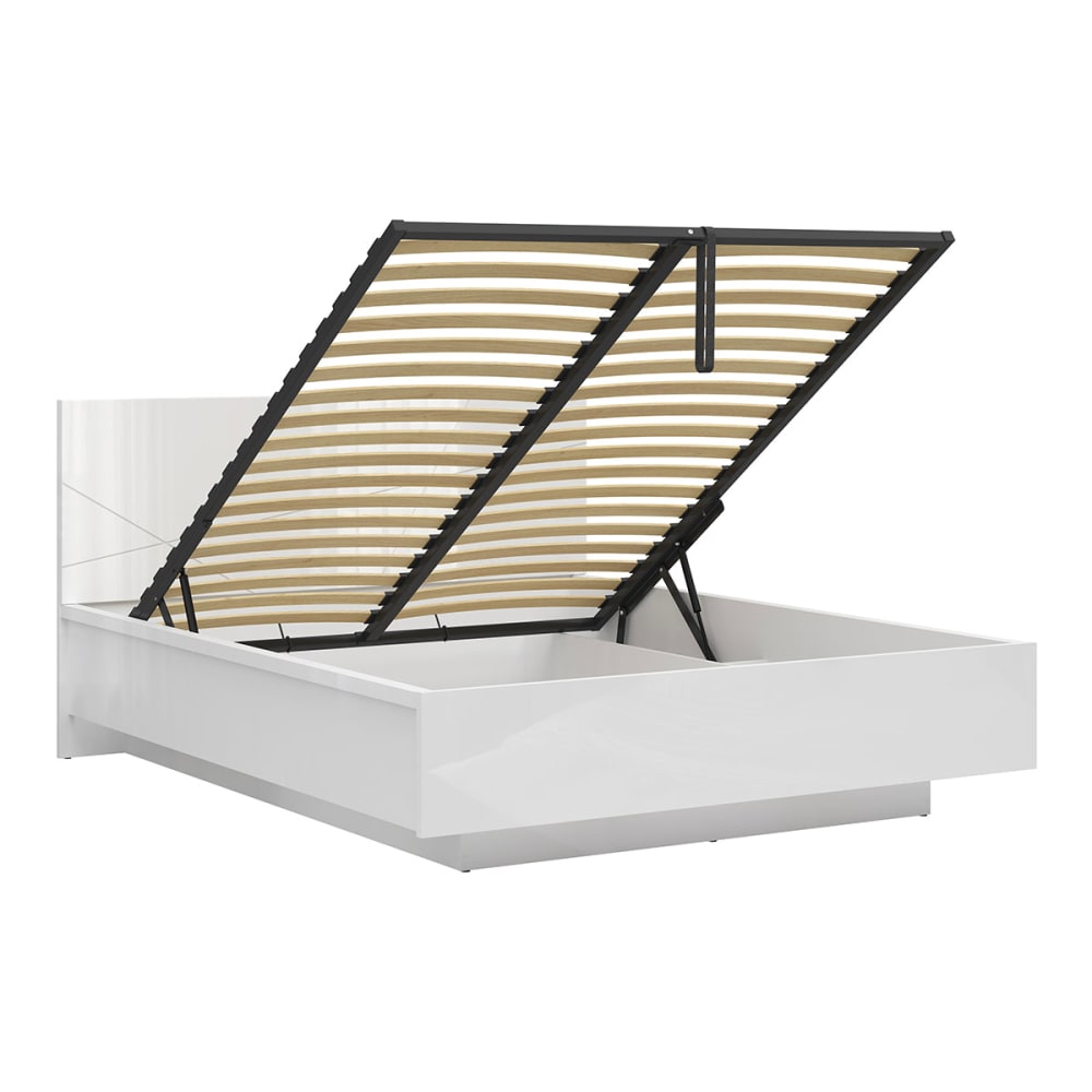 Lit coffre 160x200 sommier inclus panneaux de bois mélaminés blanc