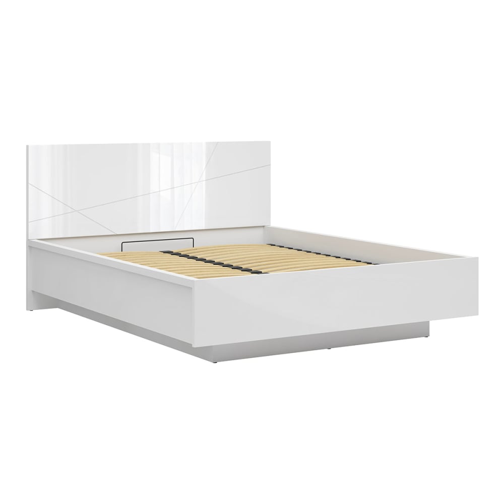 Lit coffre 160x200 sommier inclus panneaux de bois mélaminés blanc