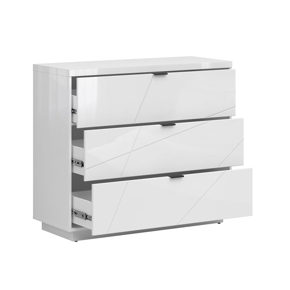 Commode 3 tiroirs panneaux de bois mélaminés blanc - Maisons du Monde