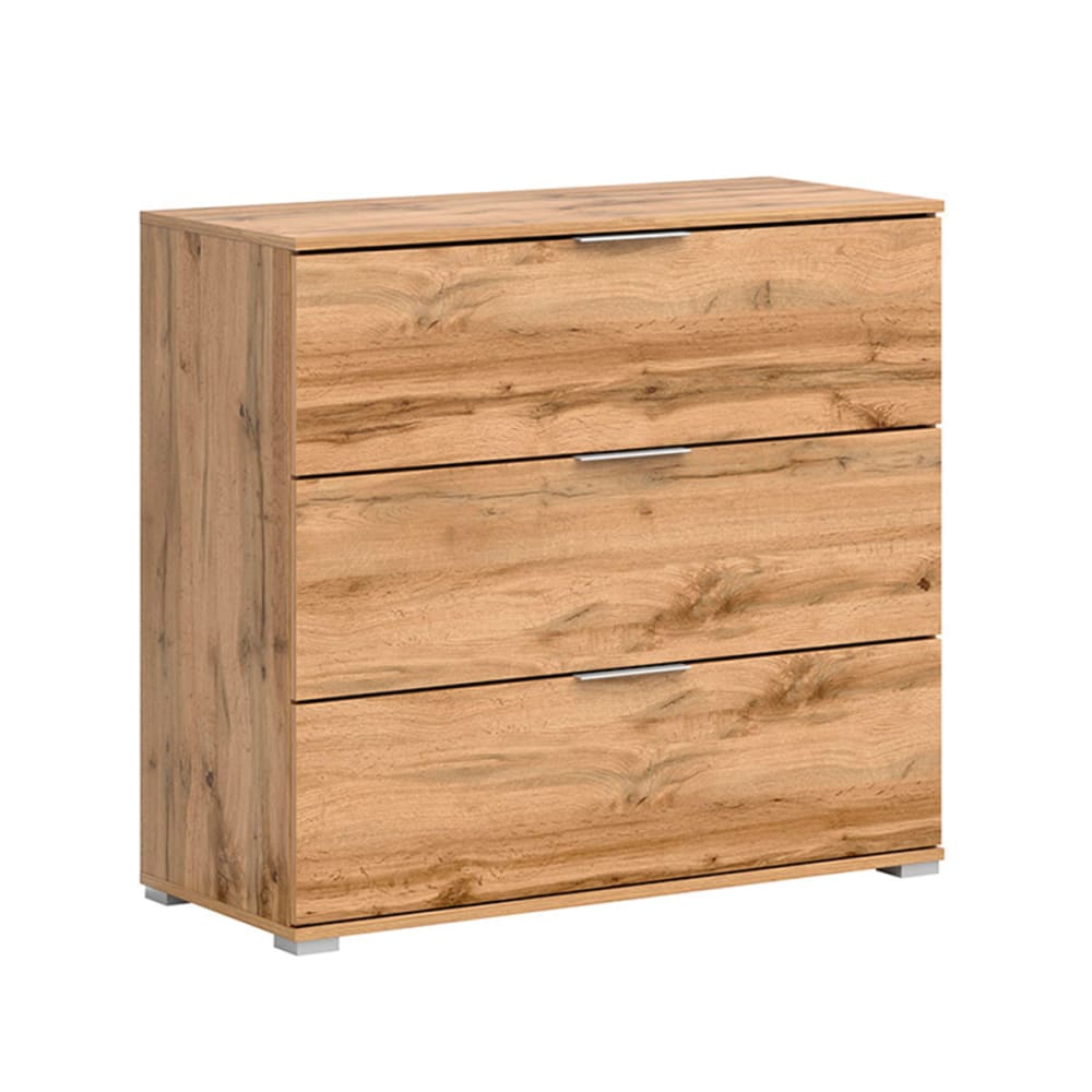 Petits meubles Commode 3 tiroirs blanc panneaux agglomérés stratifiés marron Beige Panneau De Particules - 95x86x41cm