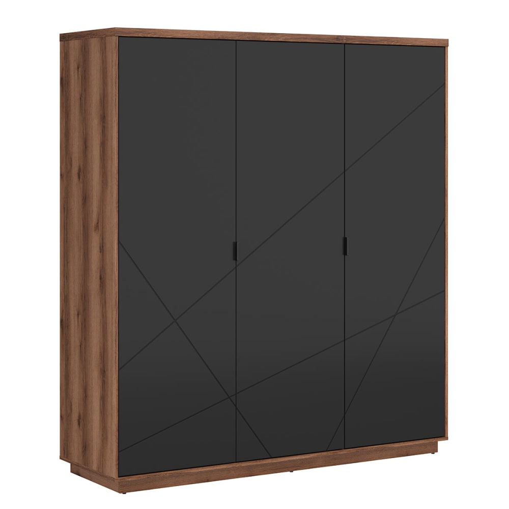 Petits meubles Armoire 3 portes panneaux de bois mélaminés noir Noir Panneau De Particules - 180x200x56cm