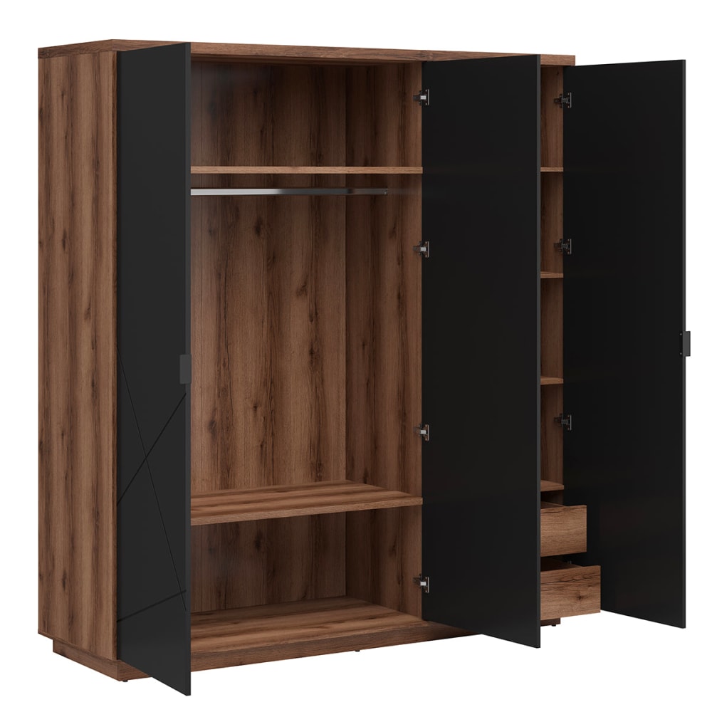 Armoire 3 portes panneaux de bois mélaminés noir - Maisons du Monde