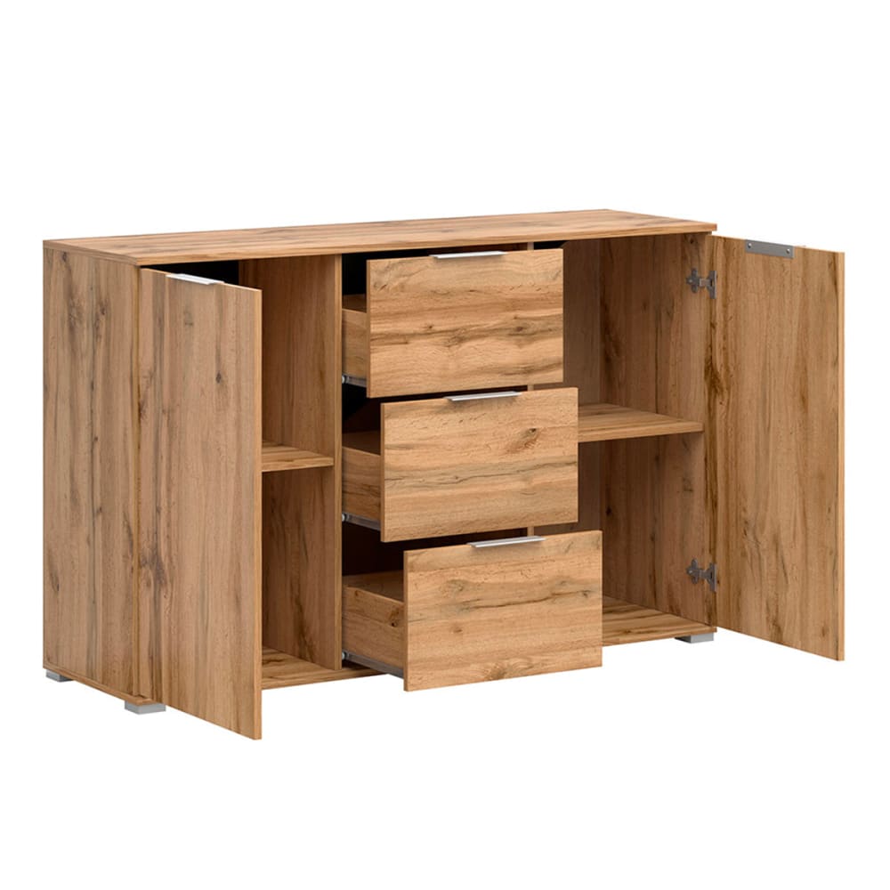 Buffet 2 portes 3 tiroirs panneaux agglomérés stratifiés marron