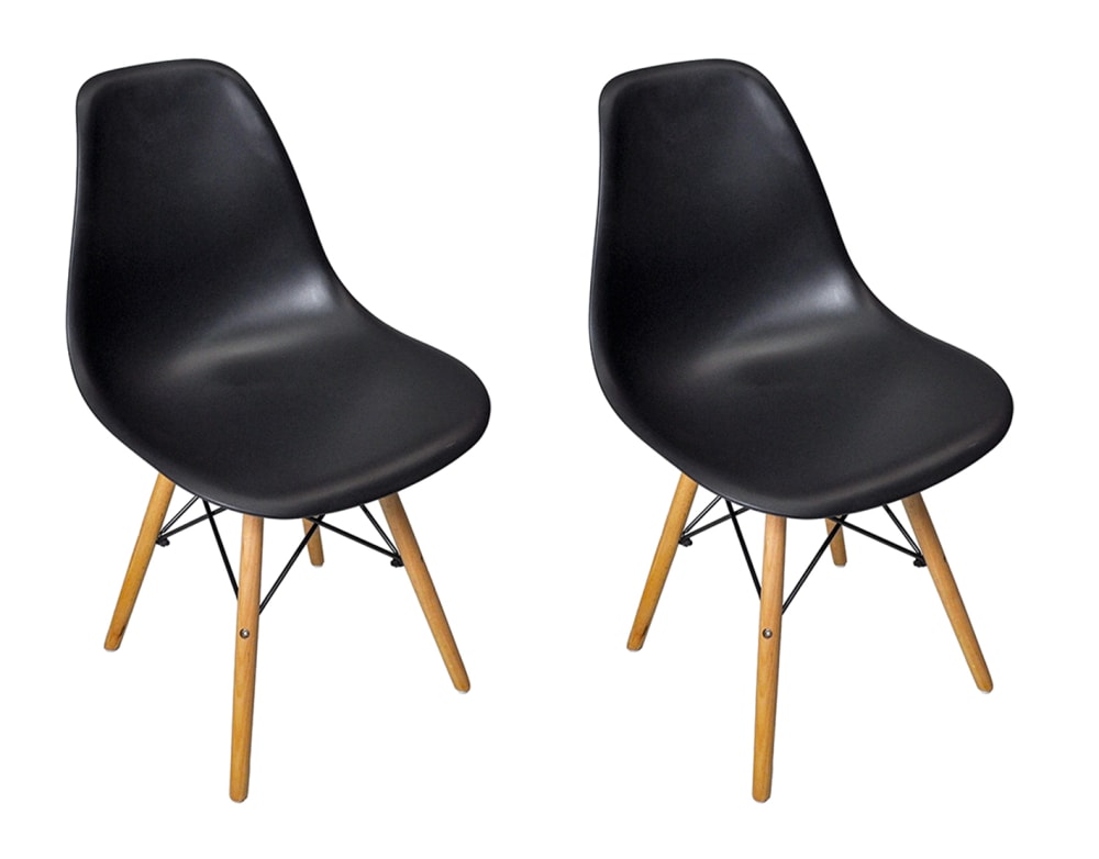 Sedia in plastica nera con gamba/piede in legno (2pz) - Modello Contemporaneo - Nero - Resina