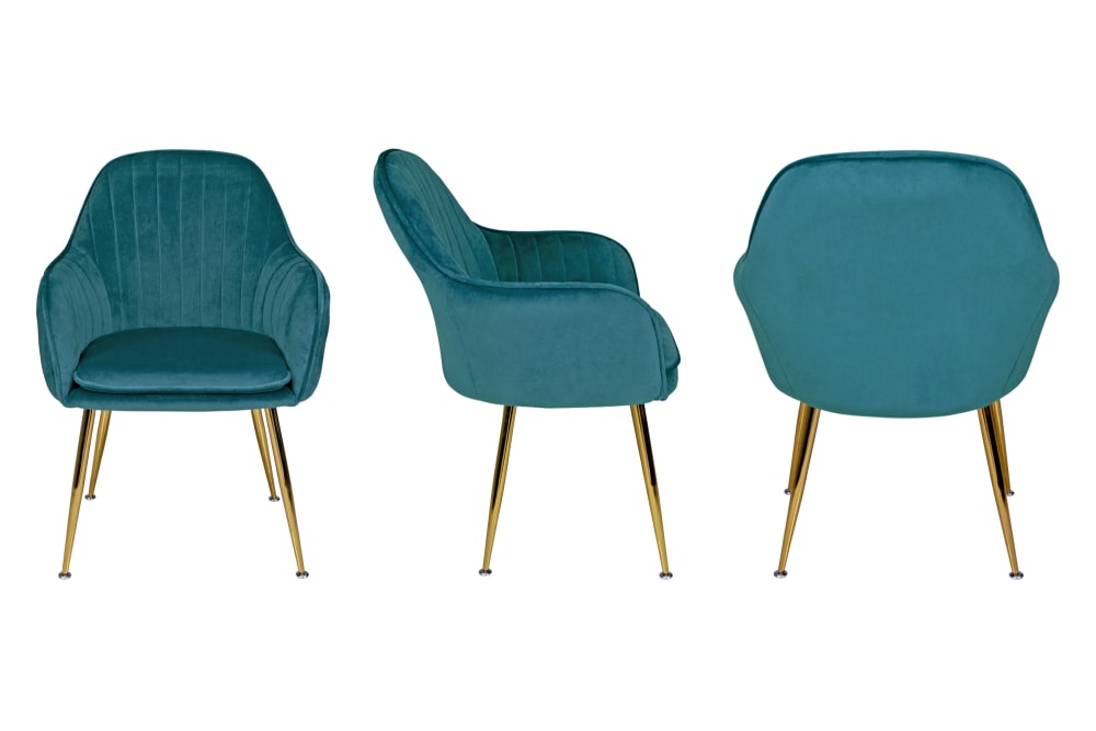 Sedia da pranzo in velluto verde petrolio, poltroncina vintage -