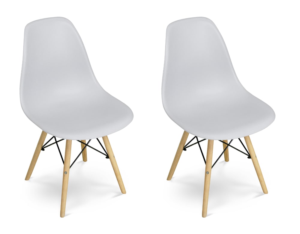Sedia in plastica grigia con gamba/piede in legno (2pz) - Modello Contemporaneo - Grigio - Resina