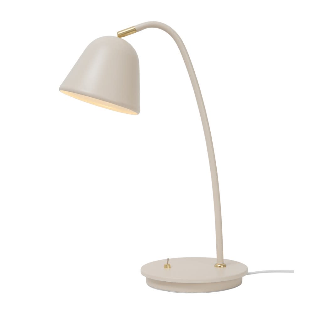 Lámpara de mesa vintage beige con detalles en latón