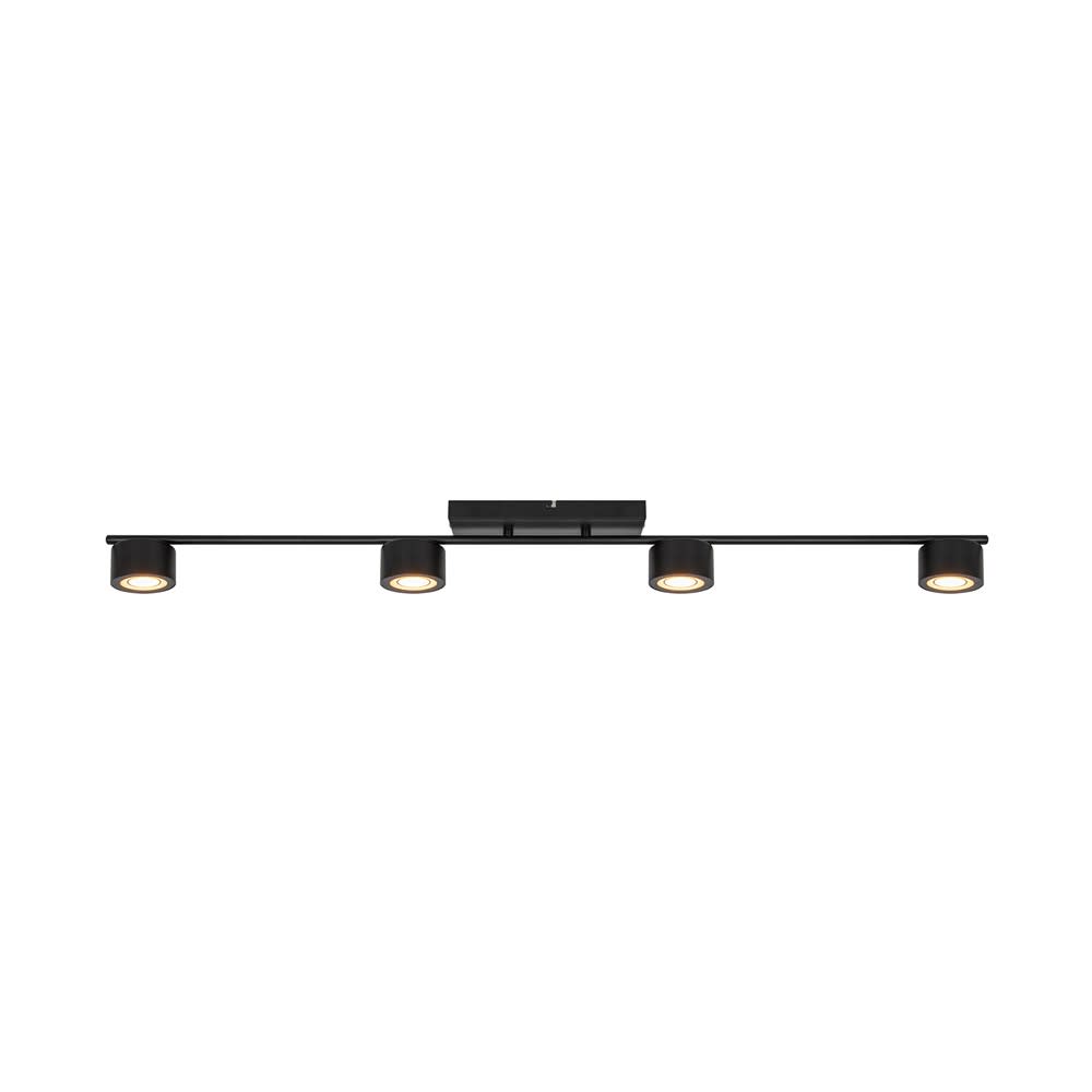 Regleta de techo moderno negro con 4 luces led redondos en línea