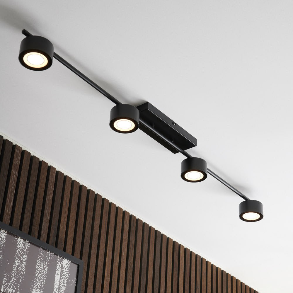 Regleta de techo moderno negro con 4 luces led redondos en línea - Maisons du Monde