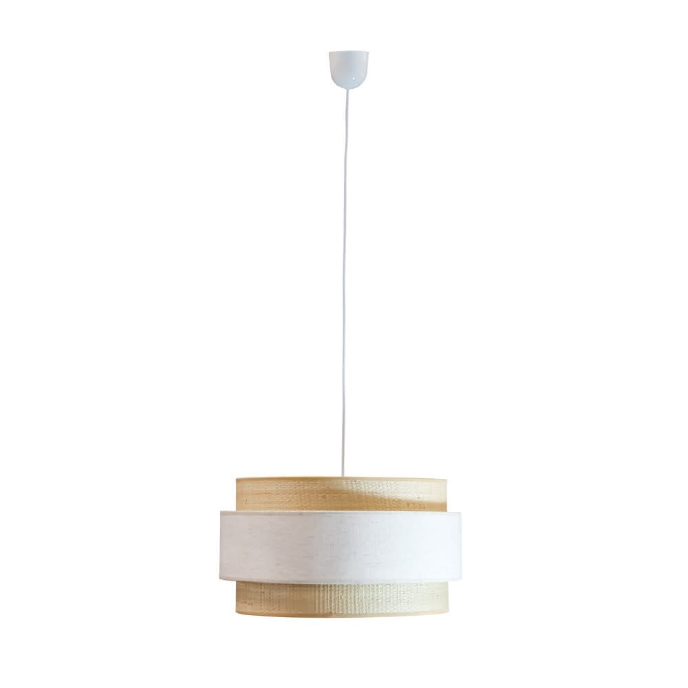 Lampada a sospensione in lino screziato marrone e rattan naturale Ø40 - Modello Country - Lino